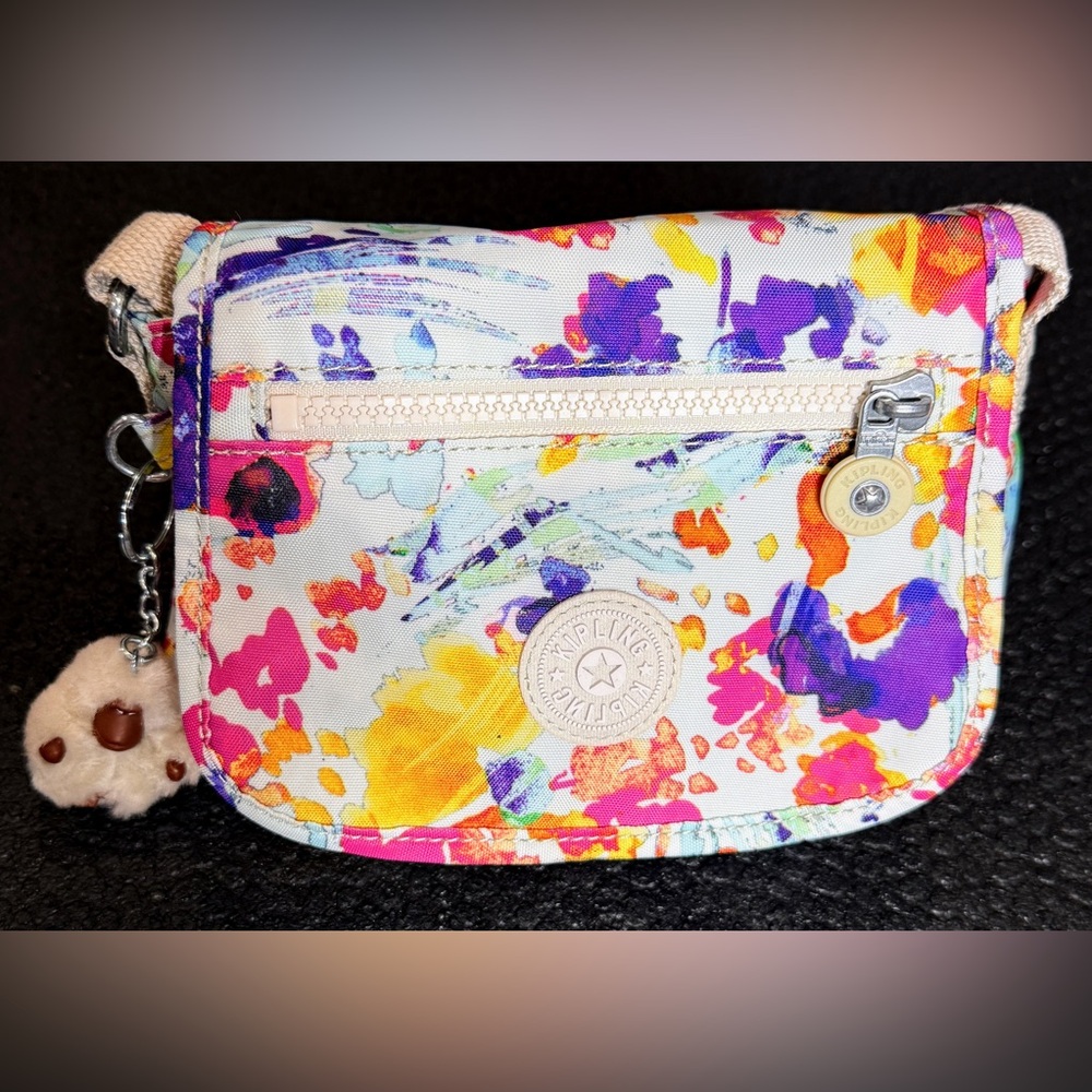 Womens Kipling Wes Crossbody Watercolor Bag Purse Handbag Adjustable Keychain